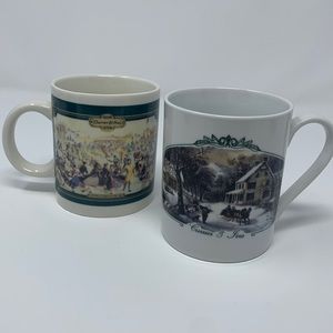 Pair of Currier & Ives Collection Mug Museum Thomas Series 2000